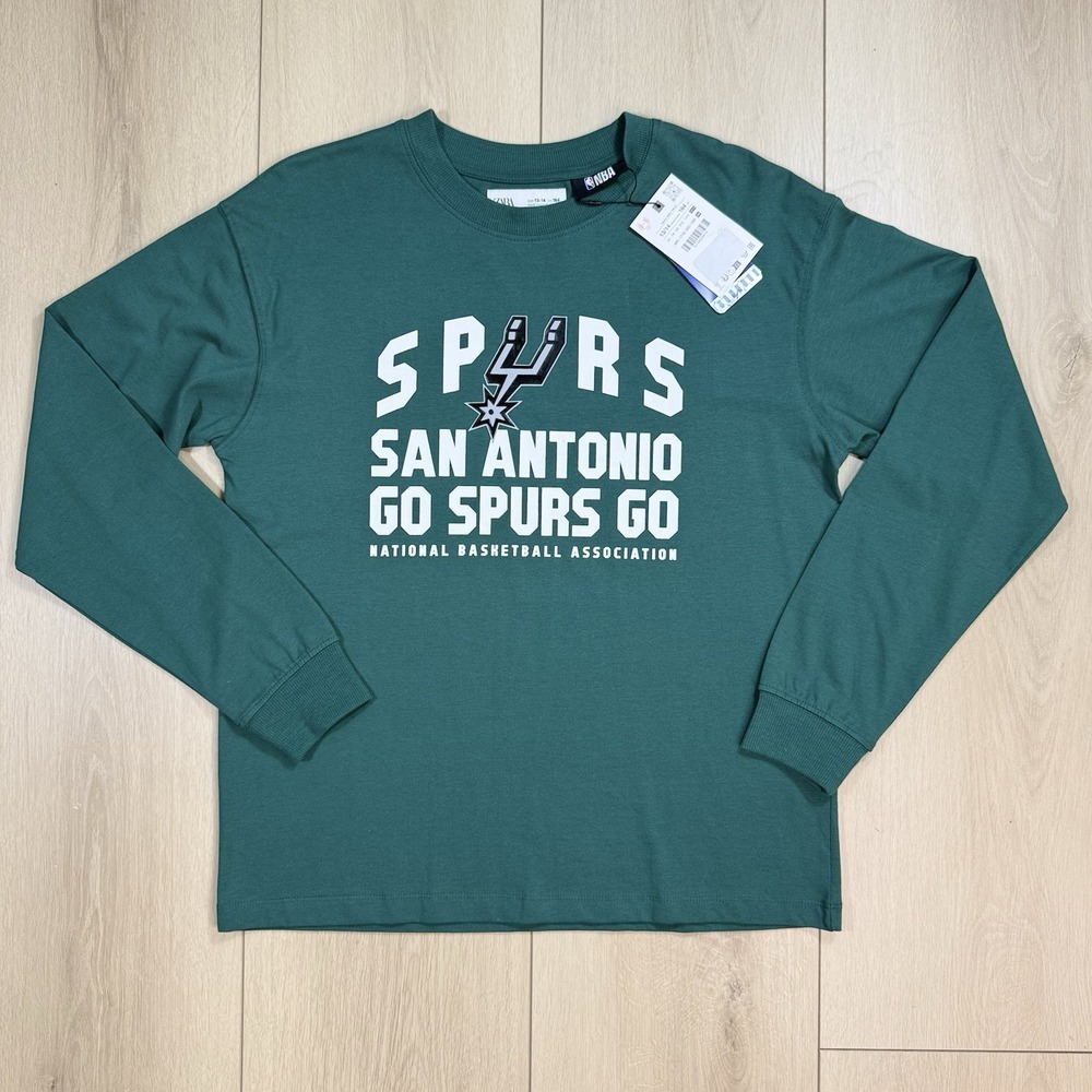 Zara NBA Spurs Long Sleeve Shirt Youth 13-14 Green San Antonio Go Spurs Go NWT